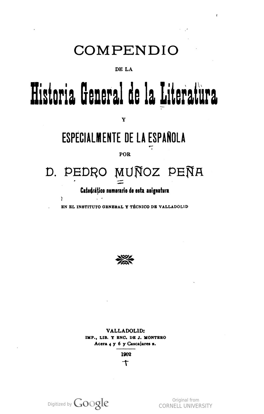 Cover für Compendio de la historia general de la literatura y especialmente de la española