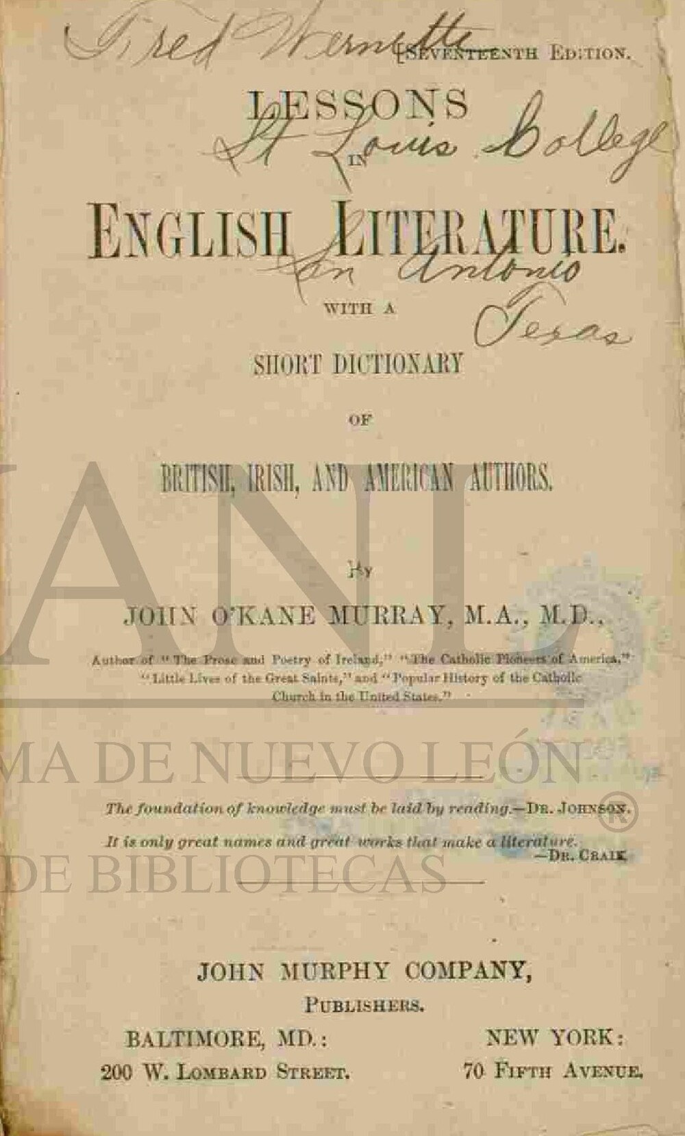 Cover für Lessons in English literature