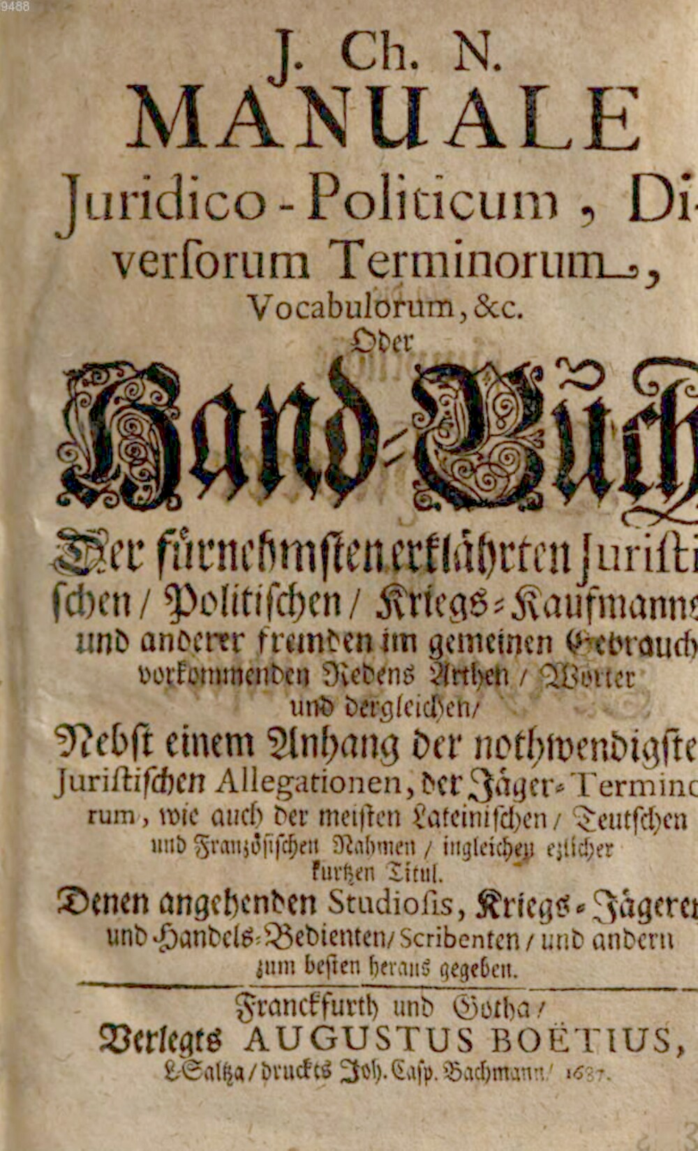 Cover für Manuale juridico-politicum, diversorum terminorum, vocabulorum, &c.