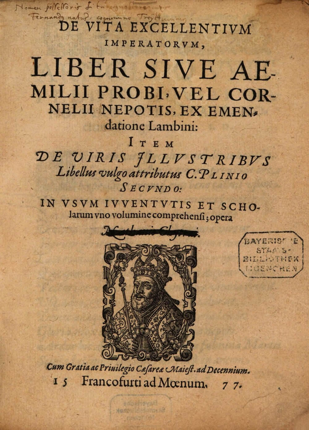 Cover für De vita excellentium imperatorum, liber sive Aemilii Probi, vel Cornelii Nepotis, ex emendatione Lambini