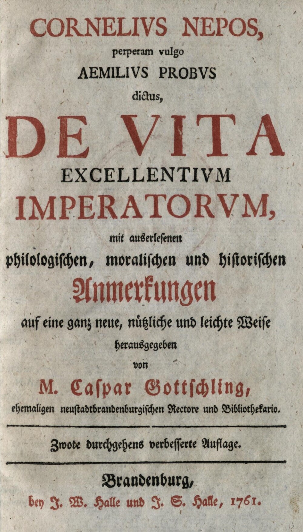 Cover für Cornelius Nepos, perperam vulgo Aemilius Probus dictus, de vita excellentium imperatorum