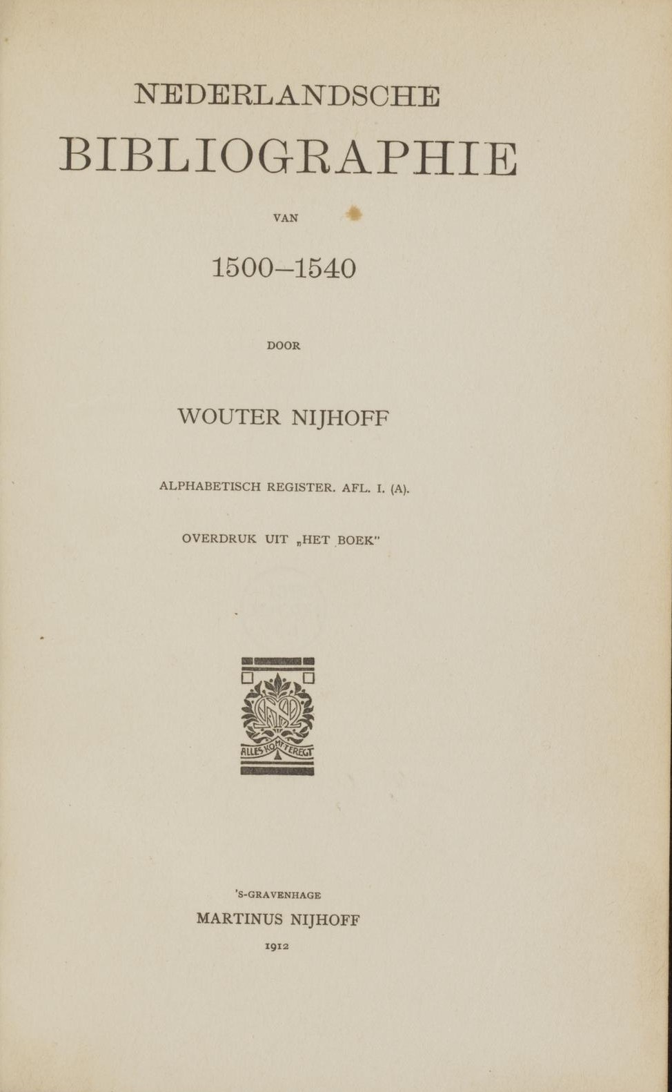 Cover für Nederlandsche bibliographie van 1500 tot 1540