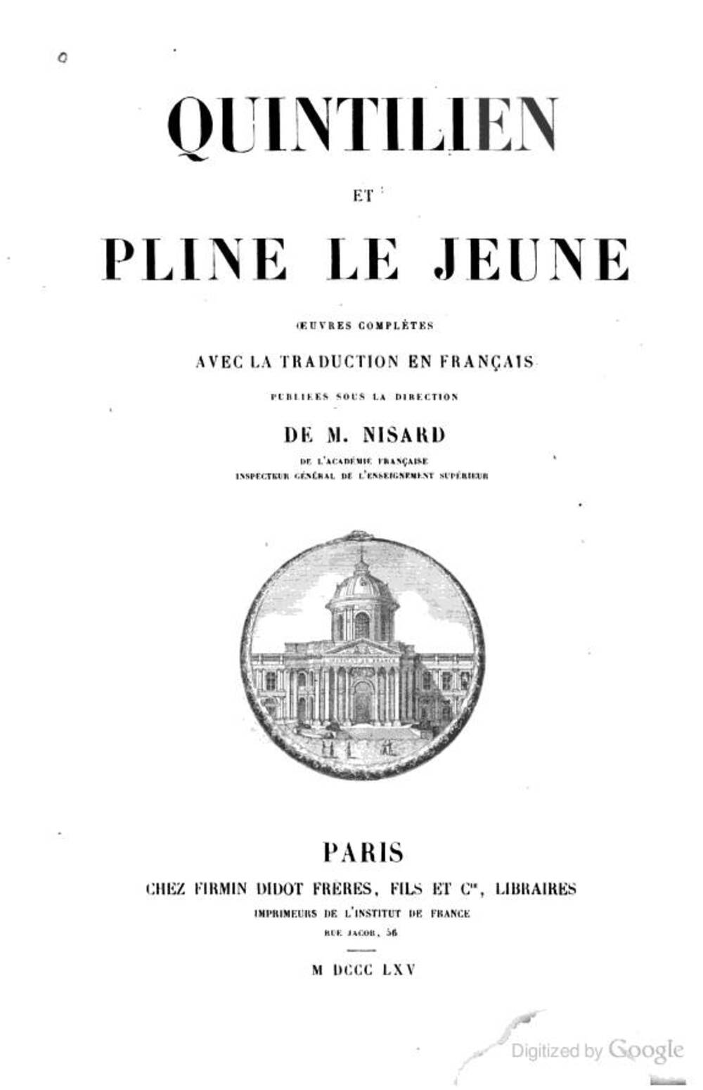 Cover für De l'institution oratoire