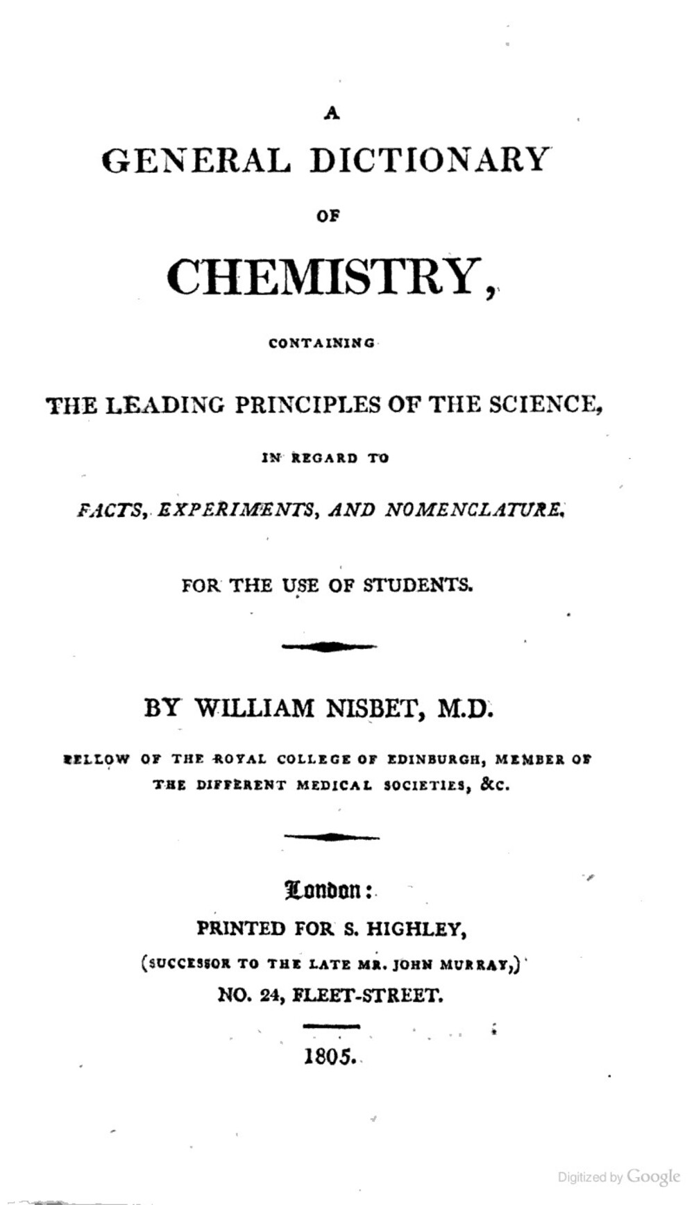 Cover für A general dictionary of chemistry