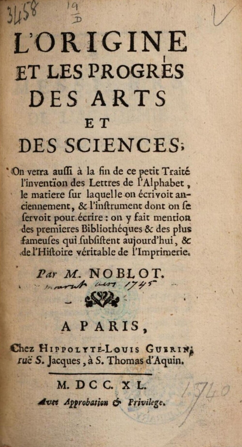 Cover für L'origine et les progrés des arts et des sciences