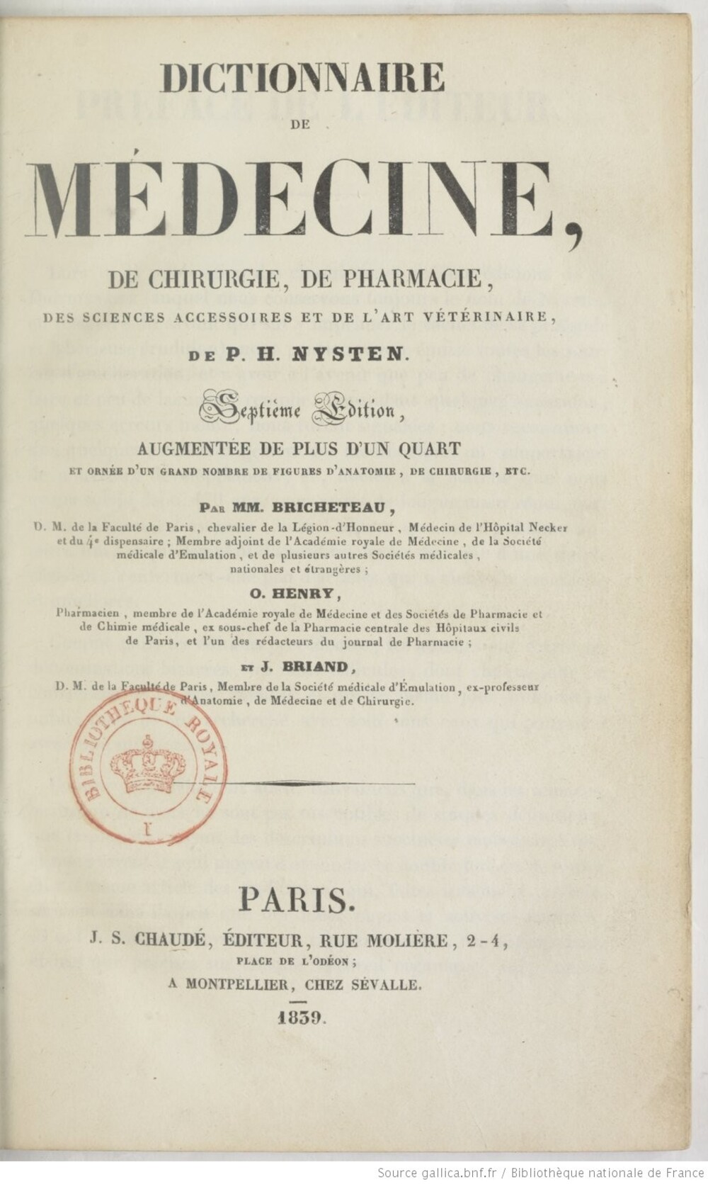 Cover für Dictionnaire de médecine, de chirurgie, de pharmacie, des sciences accessoires et de l'art vétérinaire