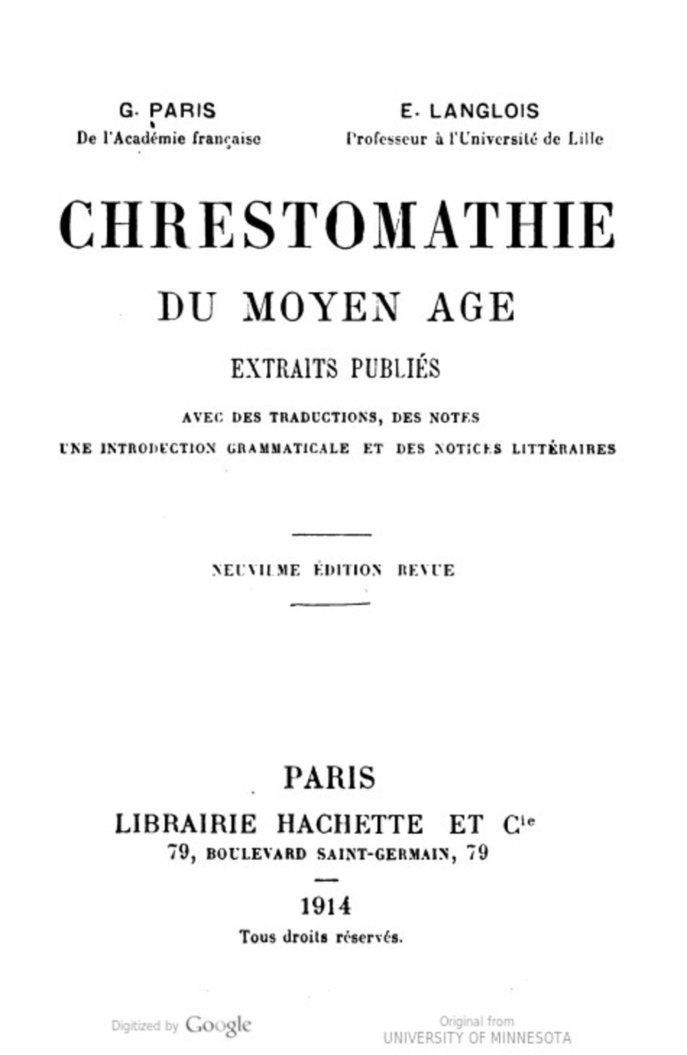 Cover für Chrestomathie du Moyen Âge