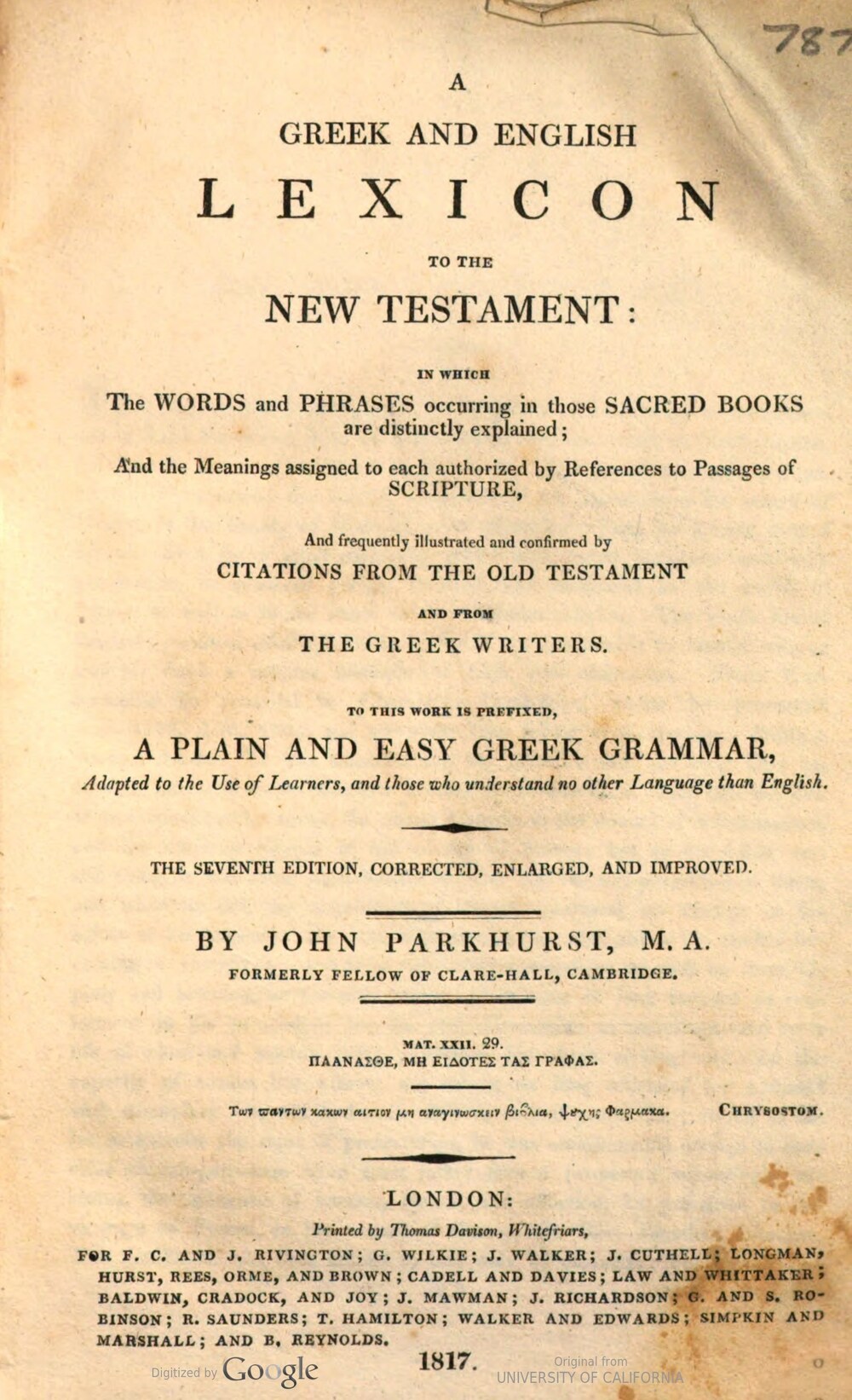 Cover für A Greek and English lexicon to the New Testament