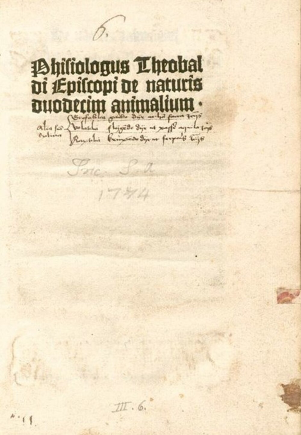Cover für Phisiologus Theobaldi Episcopi de naturis duodecim animalium