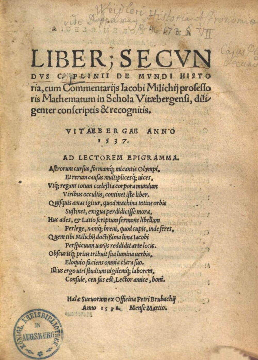 Cover für Liber secundus C. Plinii de mundi historia