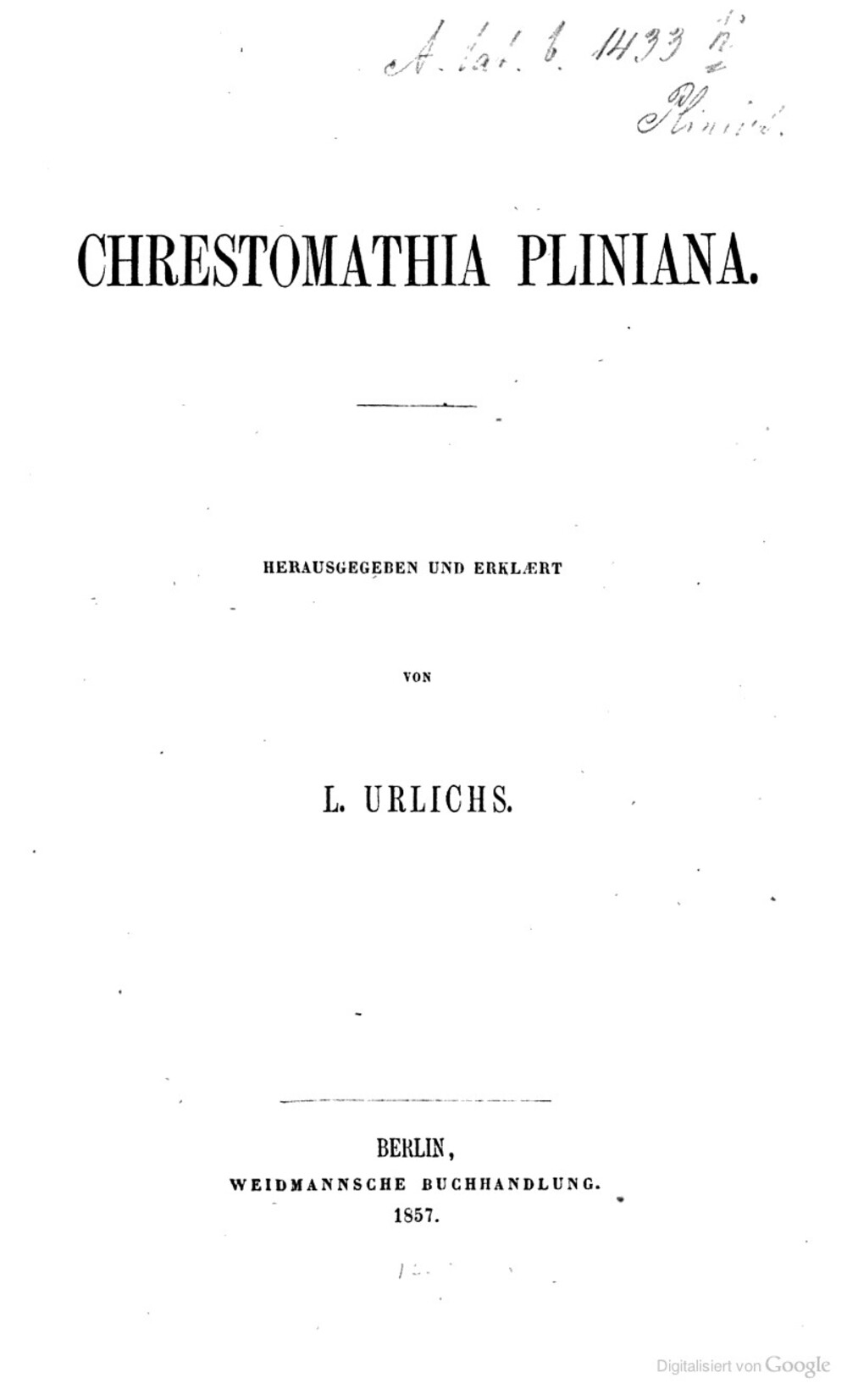 Cover für Chrestomathia Pliniana