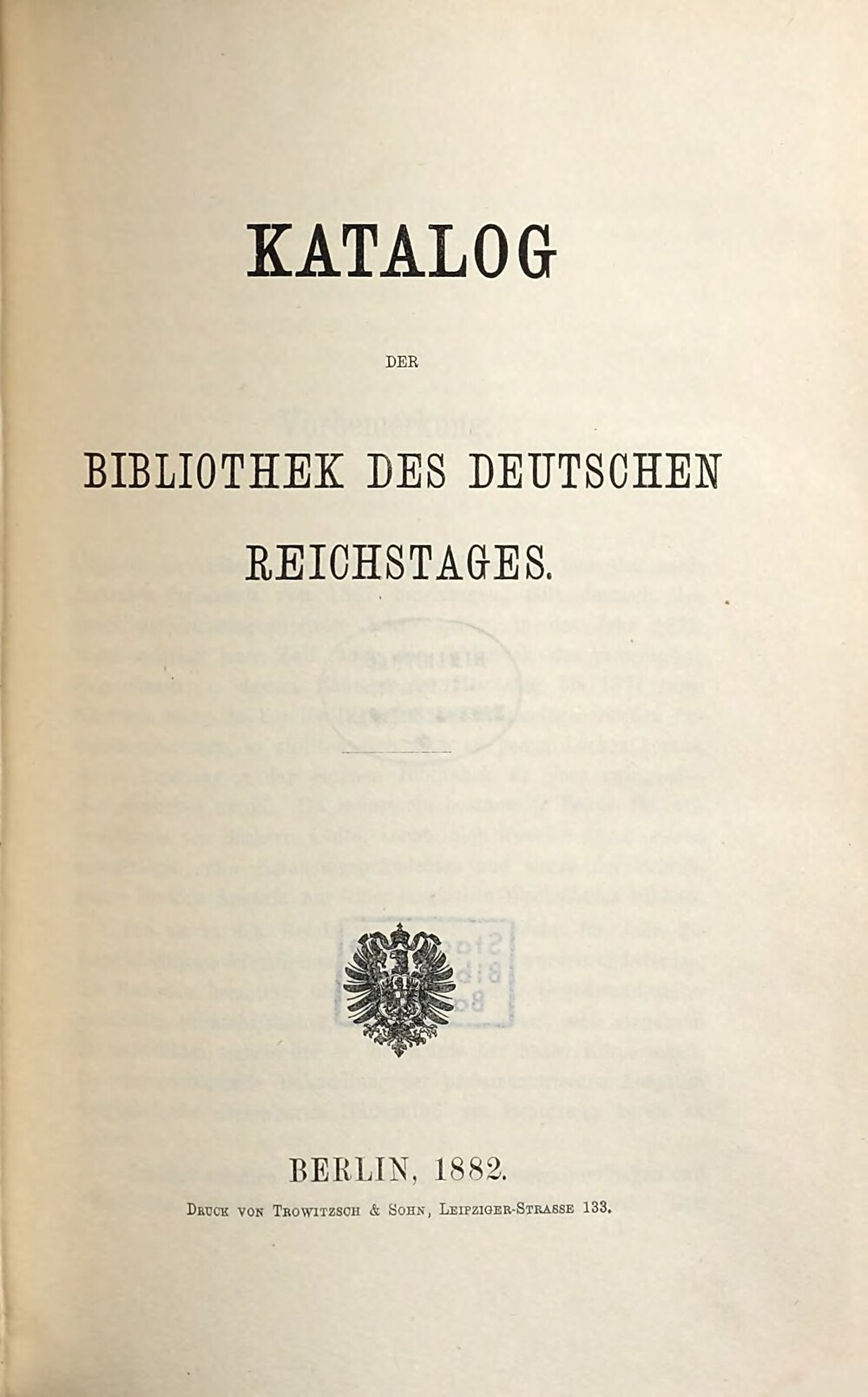 Cover für Katalog der Bibliothek des Deutschen Reichstages