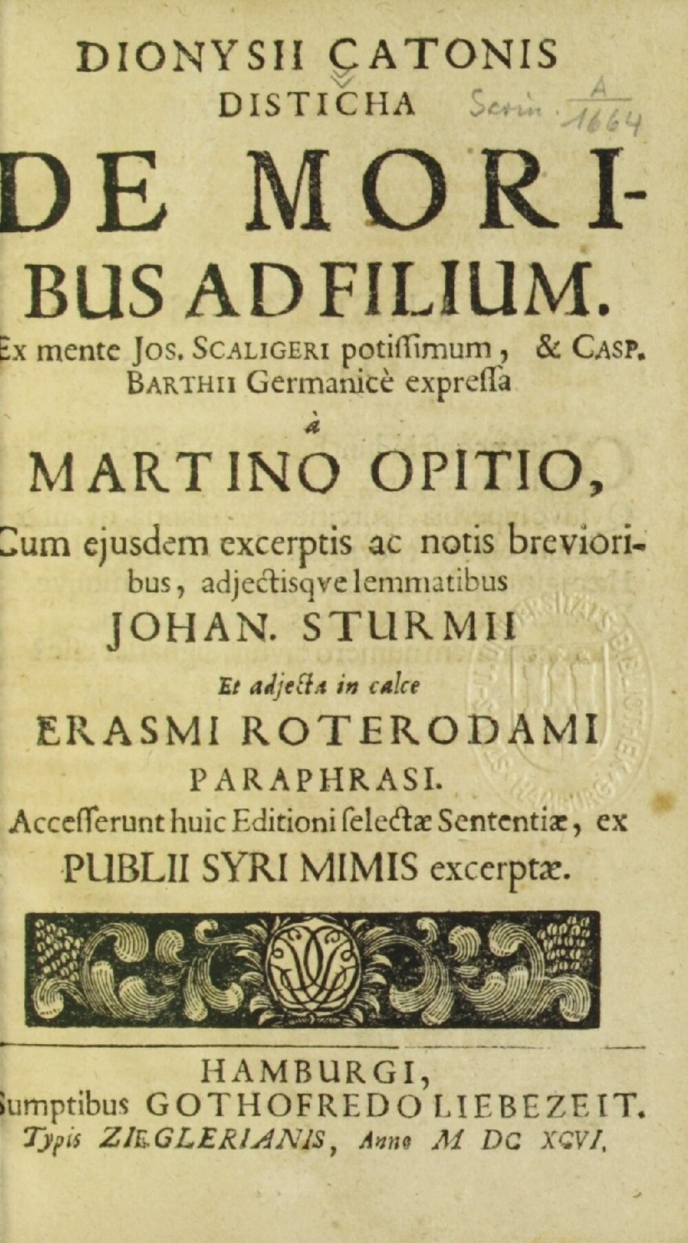 Cover für Dionysii Catonis disticha de moribus ad filium