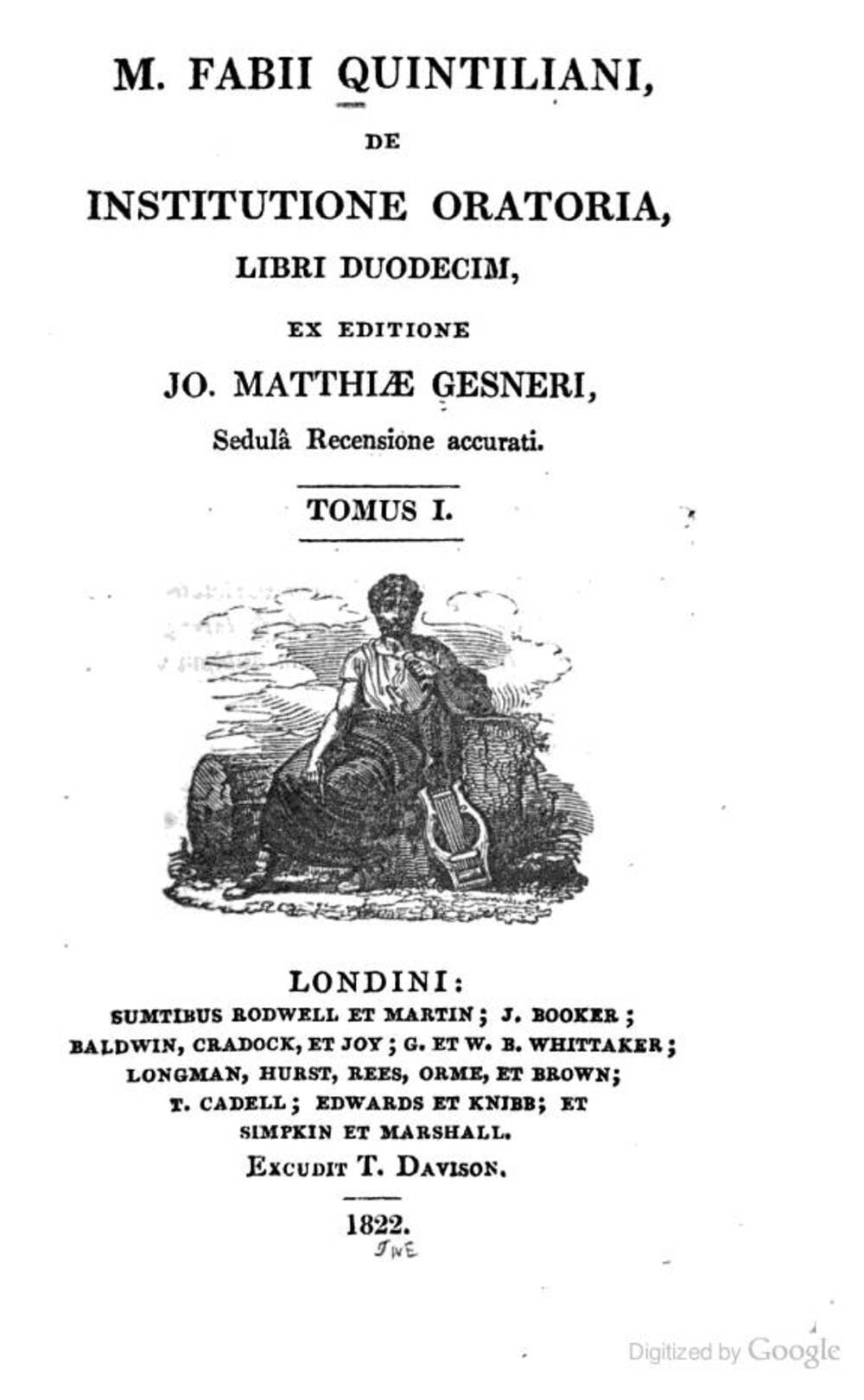 Cover für De institutione oratoria, libri duodecim