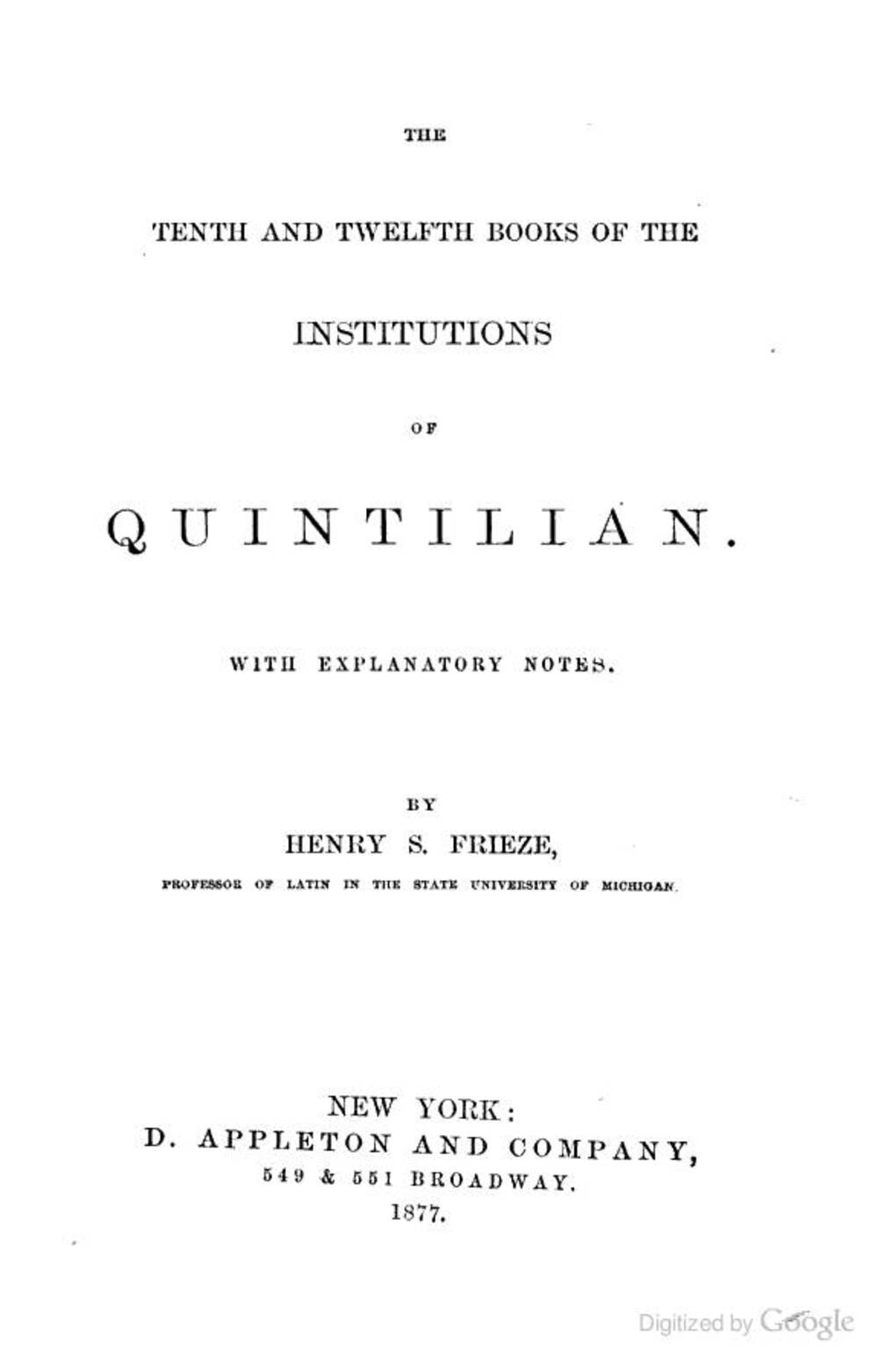 Cover für The tenth and twelfth books of the institutions of Quintilian