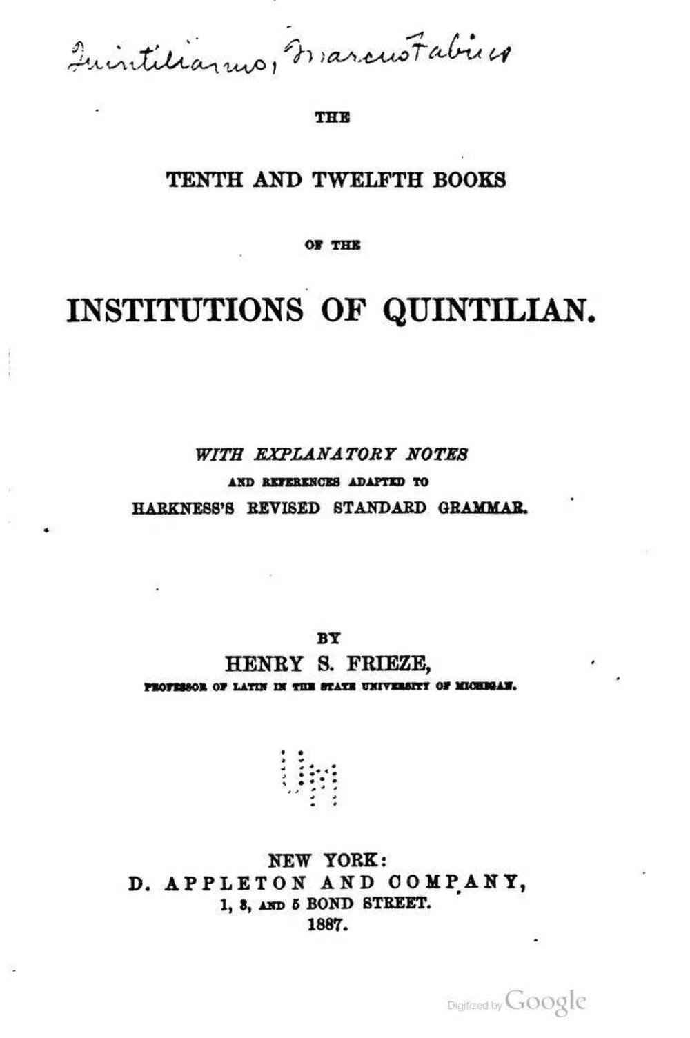 Cover für The tenth and twelfth books of the institutions of Quintilian