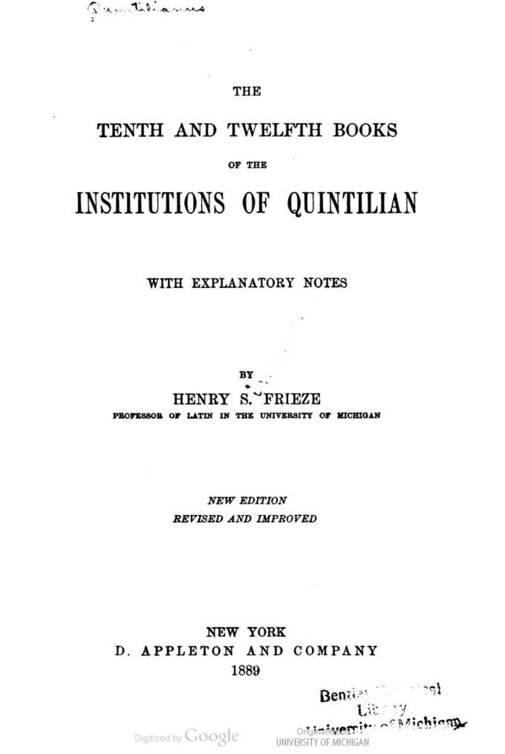 Cover für The tenth and twelfth books of the institutions of Quintilian