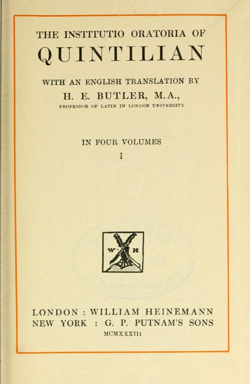 Cover für The institutio oratoria