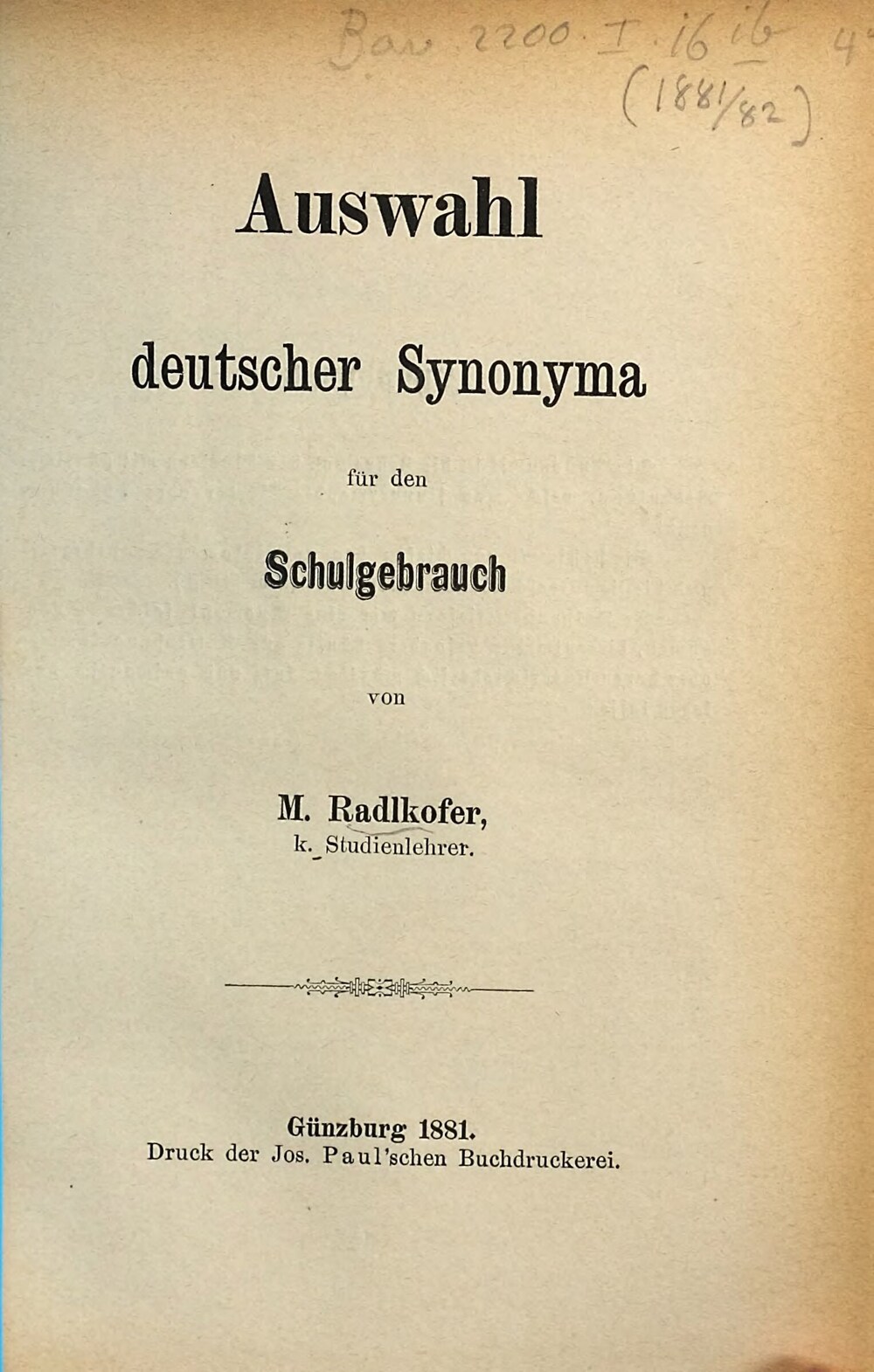 Cover für Auswahl deutscher Synonyma für den Schulgebrauch
