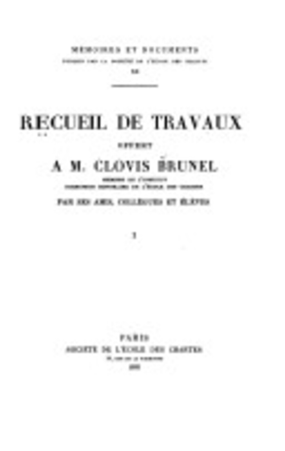 Cover für Recueil de travaux offert à M. Clovis Brunel