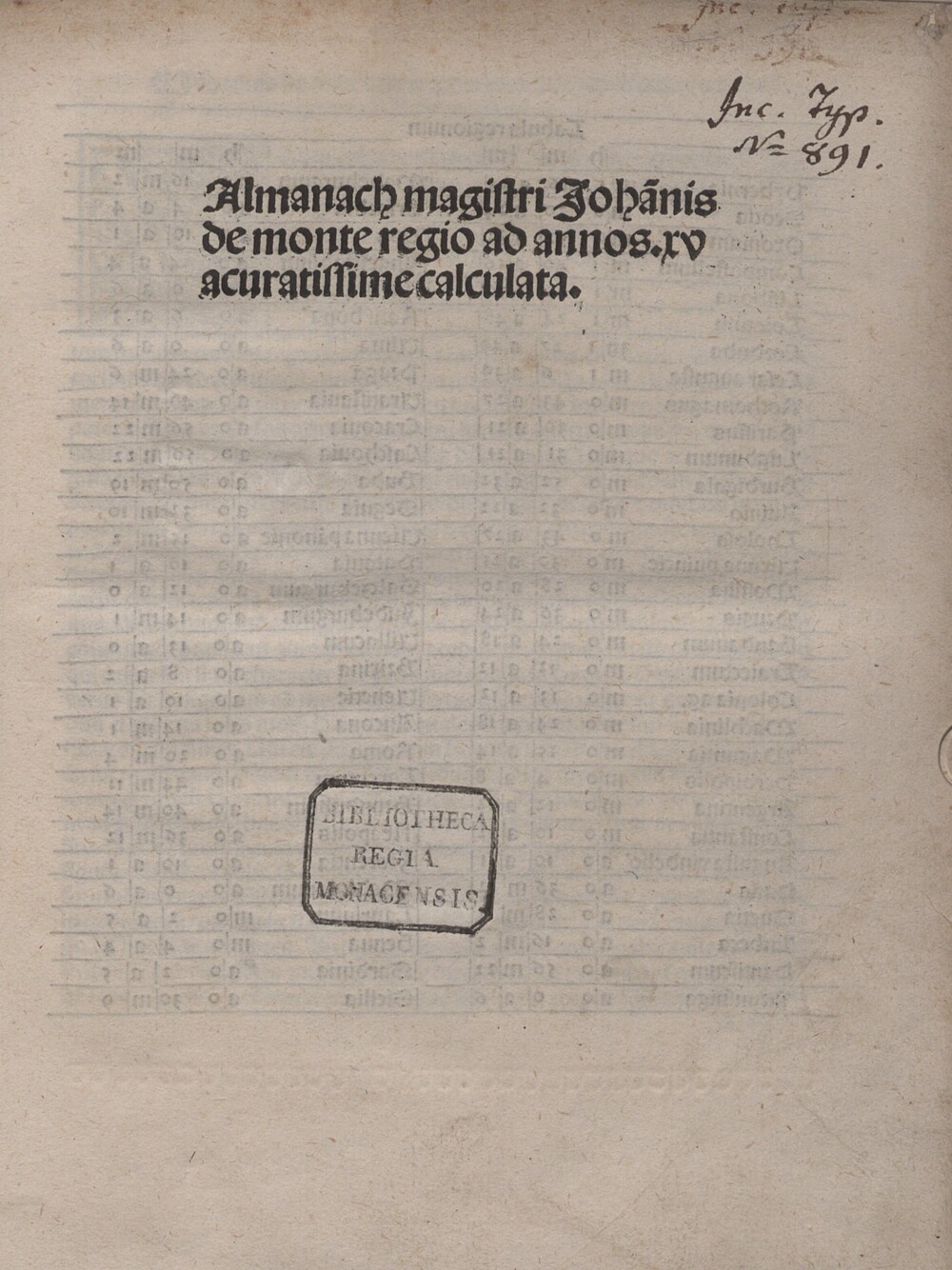 Cover für Almanach magistri Johannis de monte regio ad annos .XV acuratissime calculata