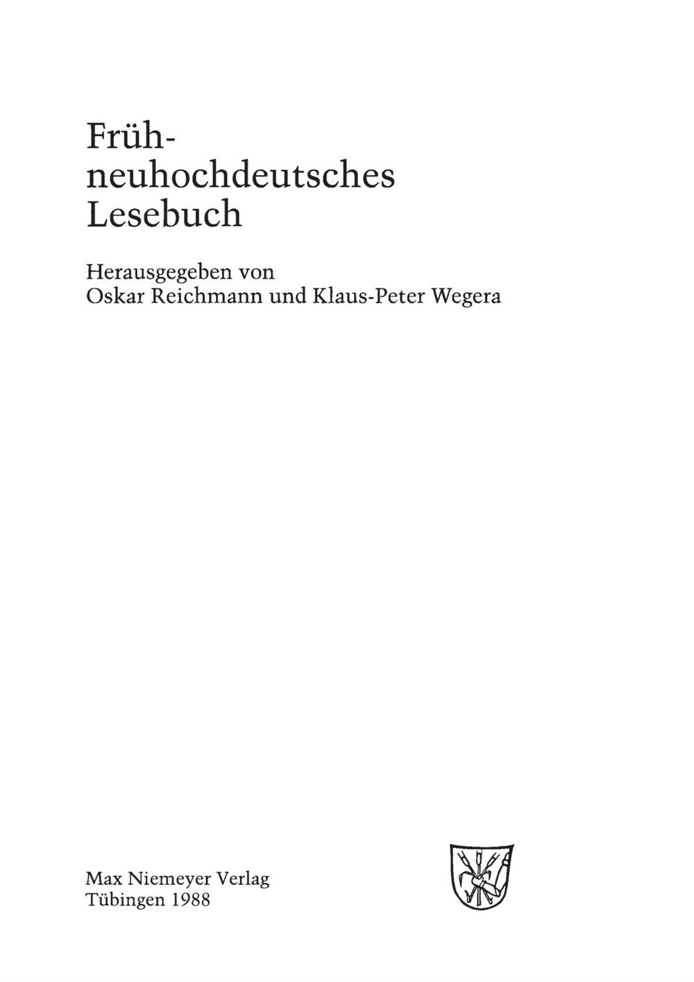 Cover für Frühneuhochdeutsches Lesebuch