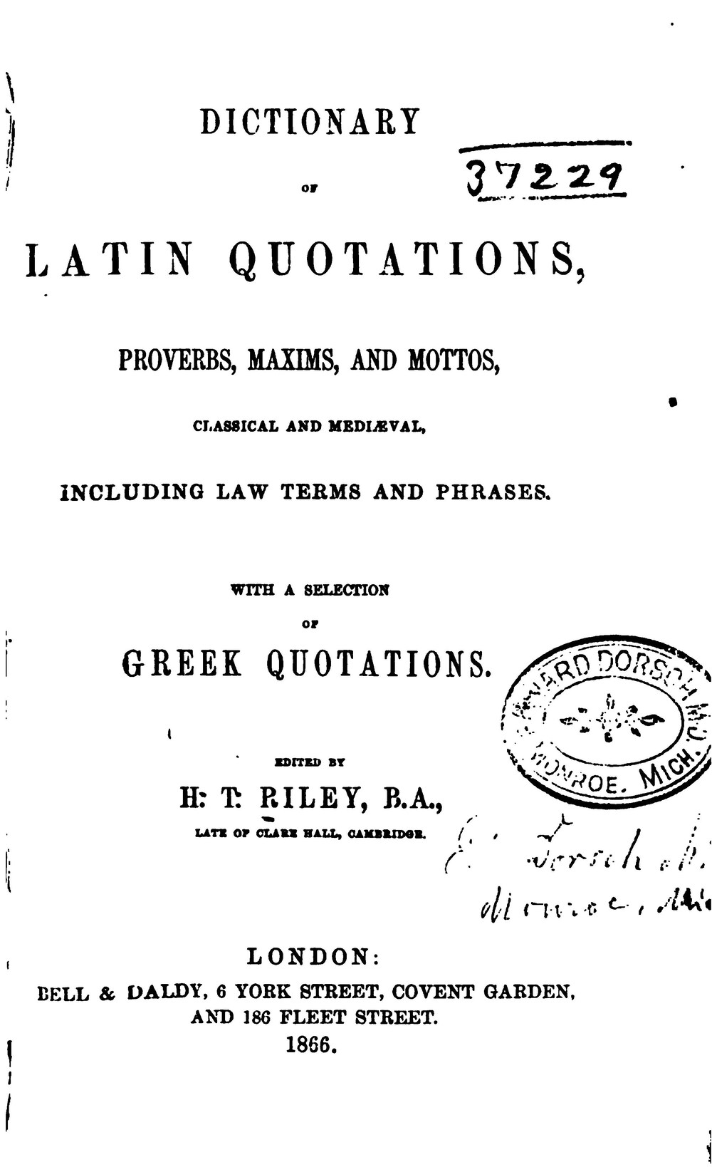 Cover für Dictionary of Latin quotations, proverbs, maxims, and mottos
