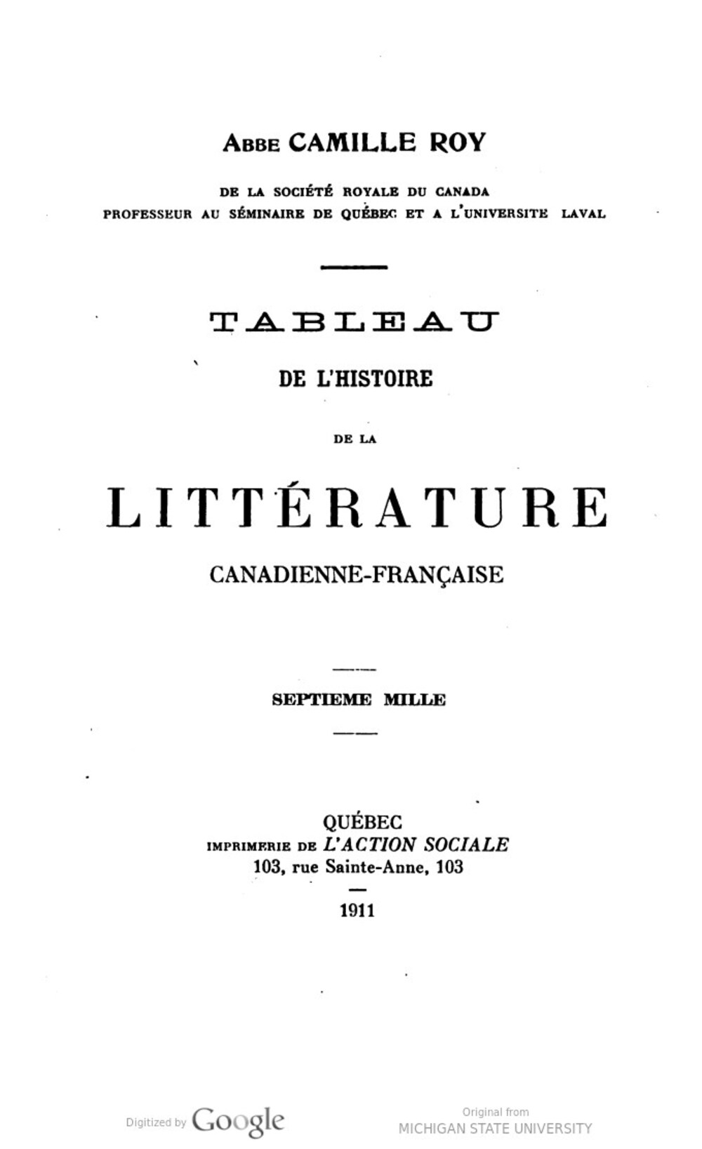 Cover für Tableau de l'histoire de la littérature canadienne-française
