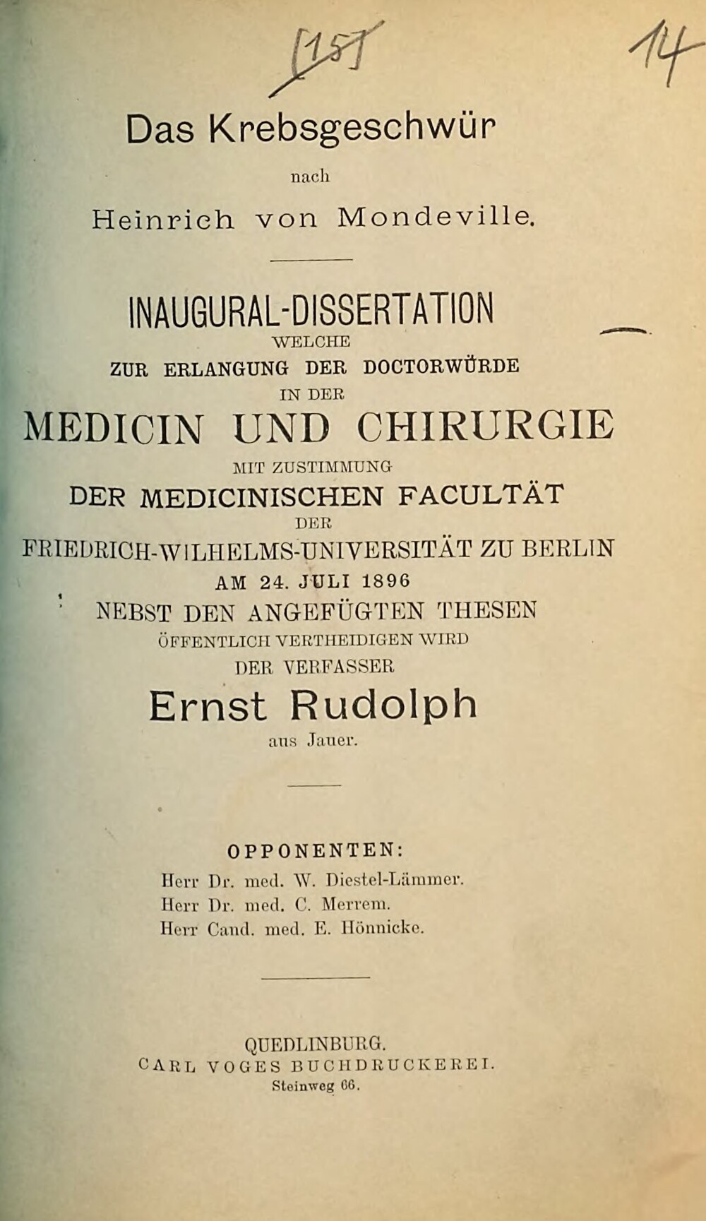 Cover für Das Krebsgeschwür nach Heinrich von Mondeville