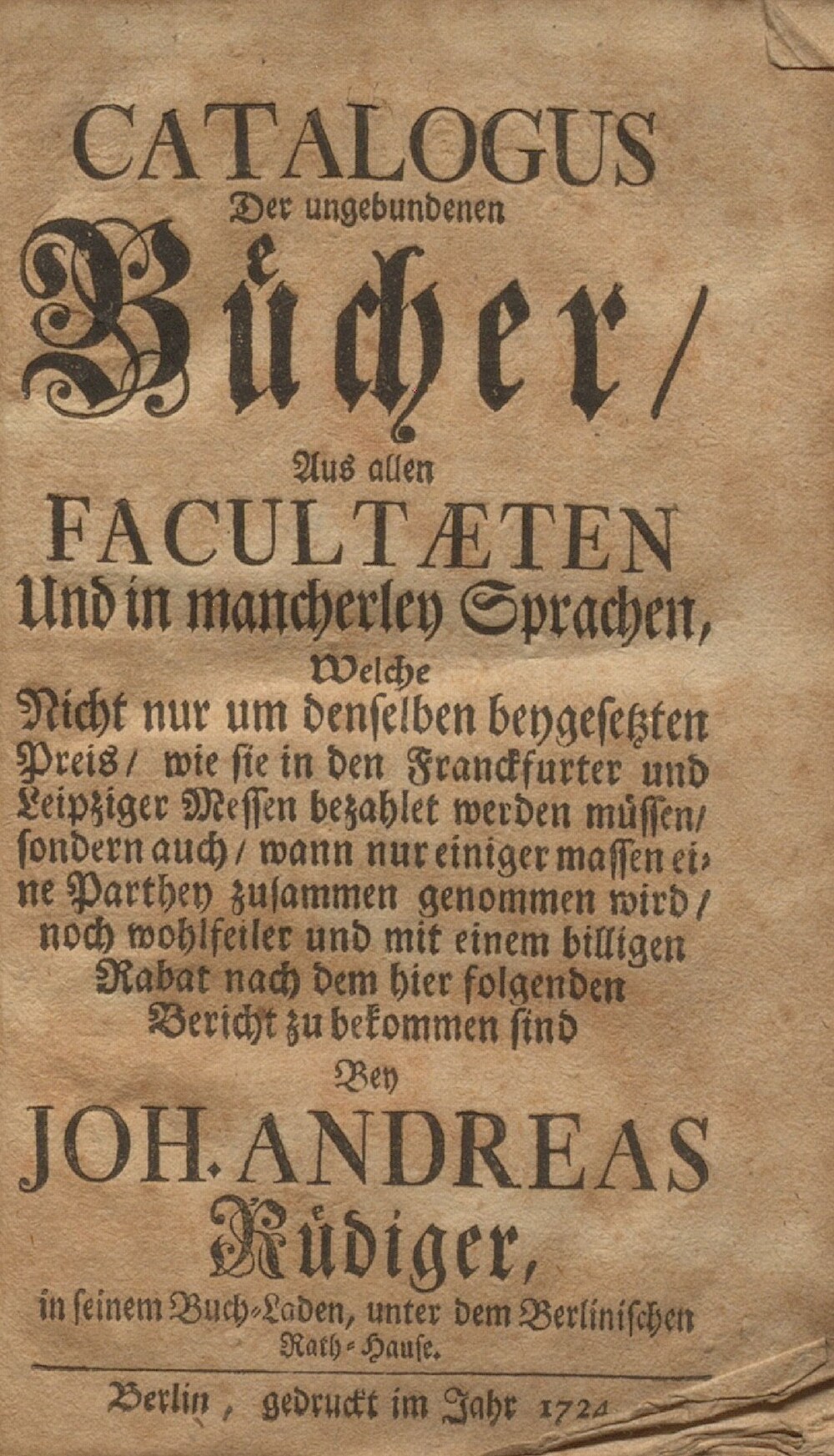 Cover für Catalogus Der ungebundenen Bücher, Aus allen Facultaeten Und in mancherley Sprachen