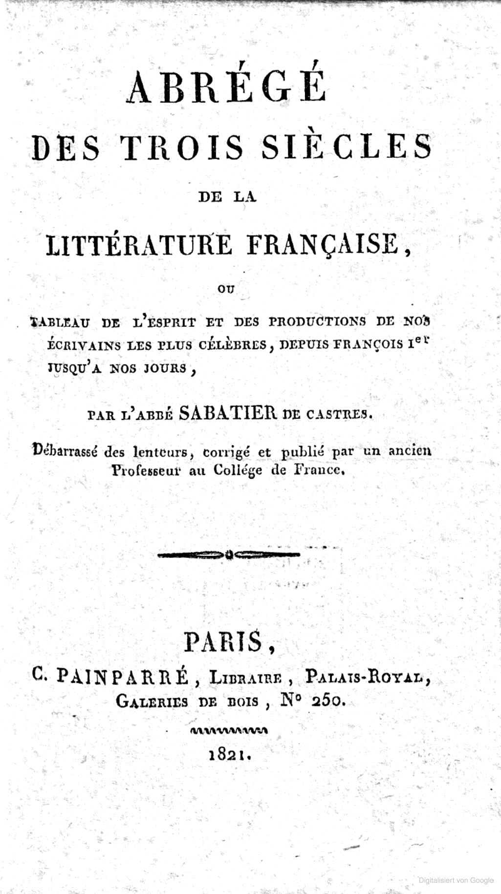Cover für Abrégé des trois siècles de la littérature française