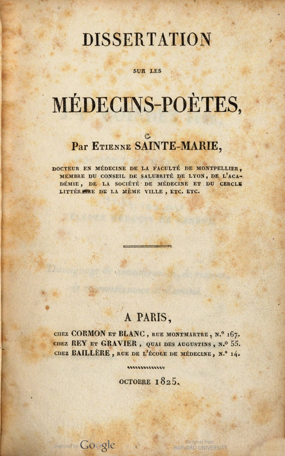 Cover für Dissertation sur les médecins-poètes