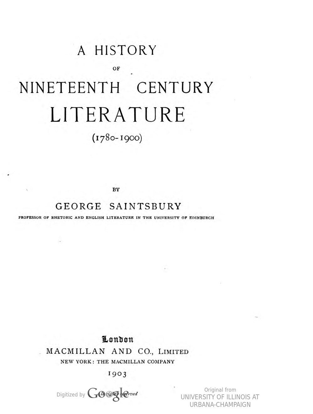 Cover für A history of nineteenth century literature