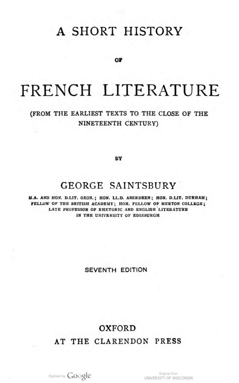 Cover für A short history of French literature