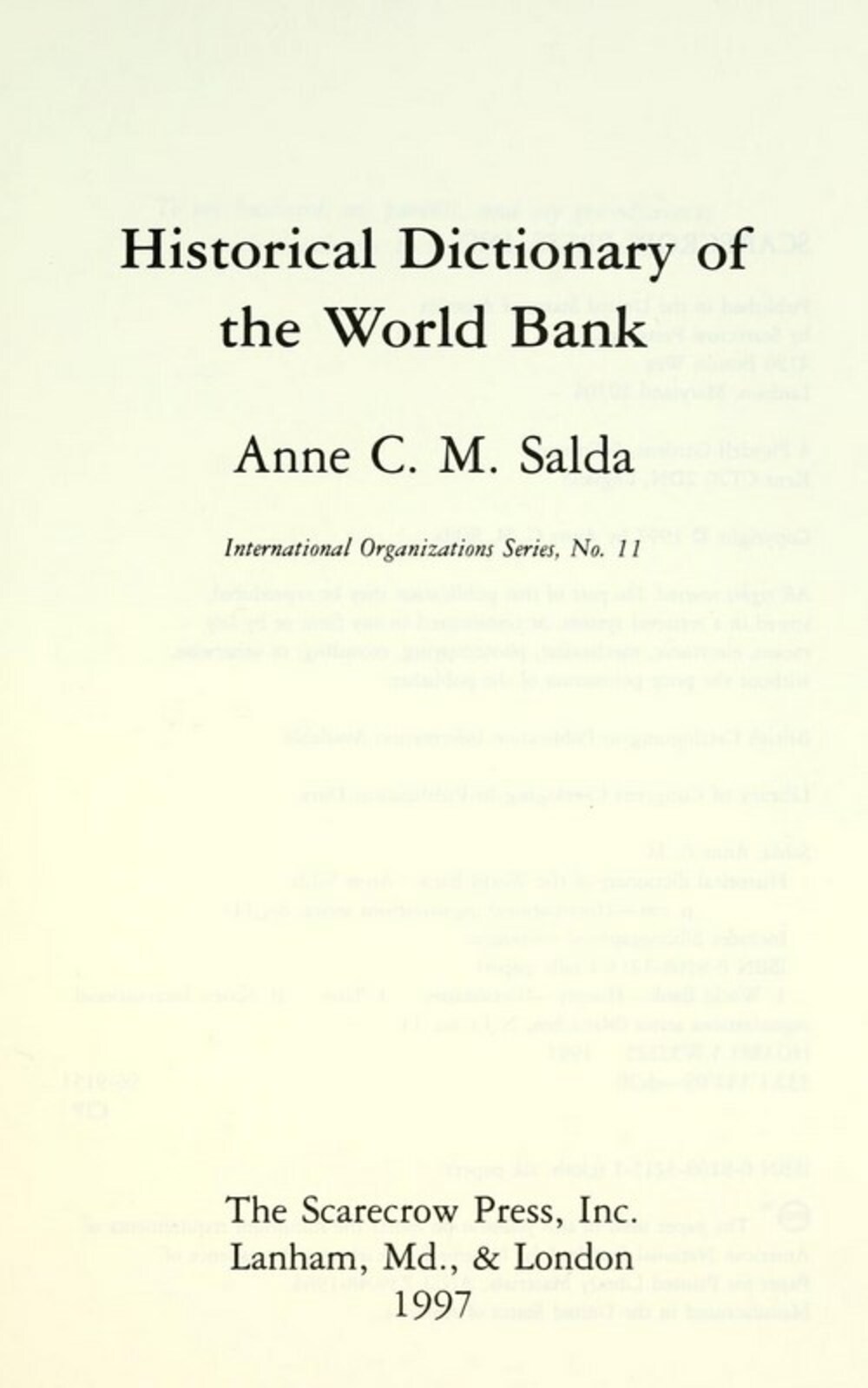Cover für Historical dictionary of the World Bank