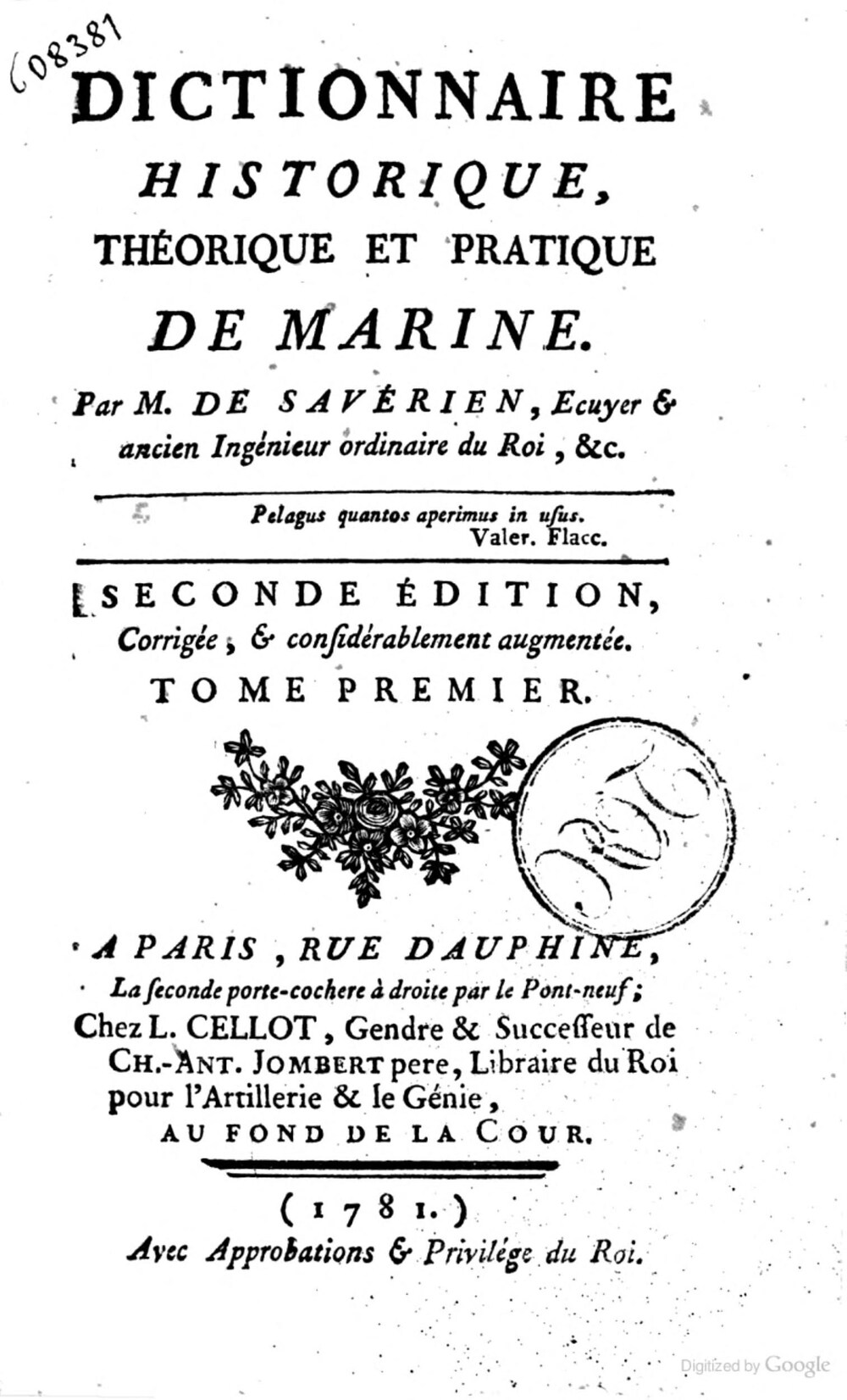 Cover für Dictionnaire historique, théorique et pratique de marine