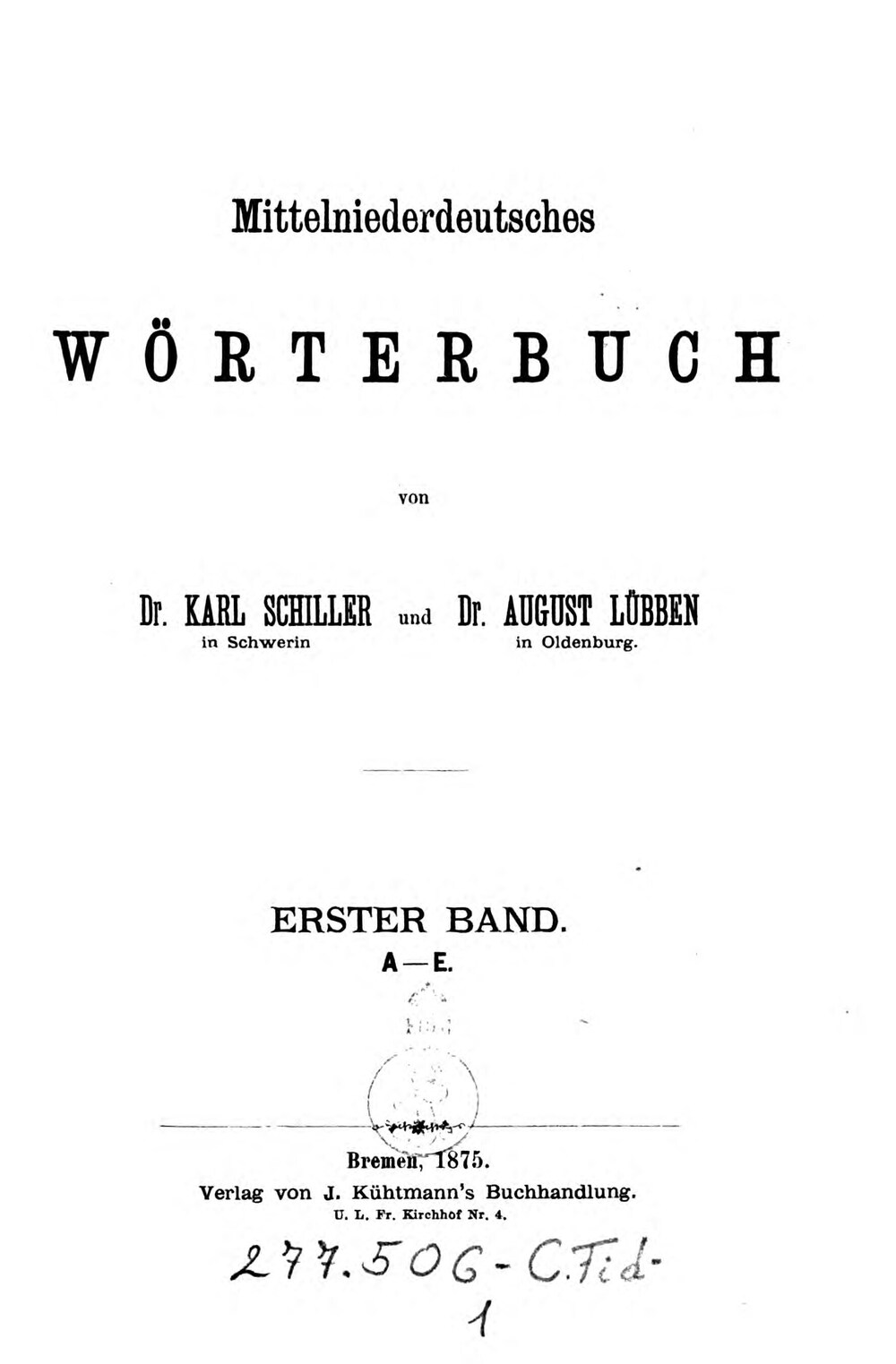 Cover für Mittelniederdeutsches Wörterbuch