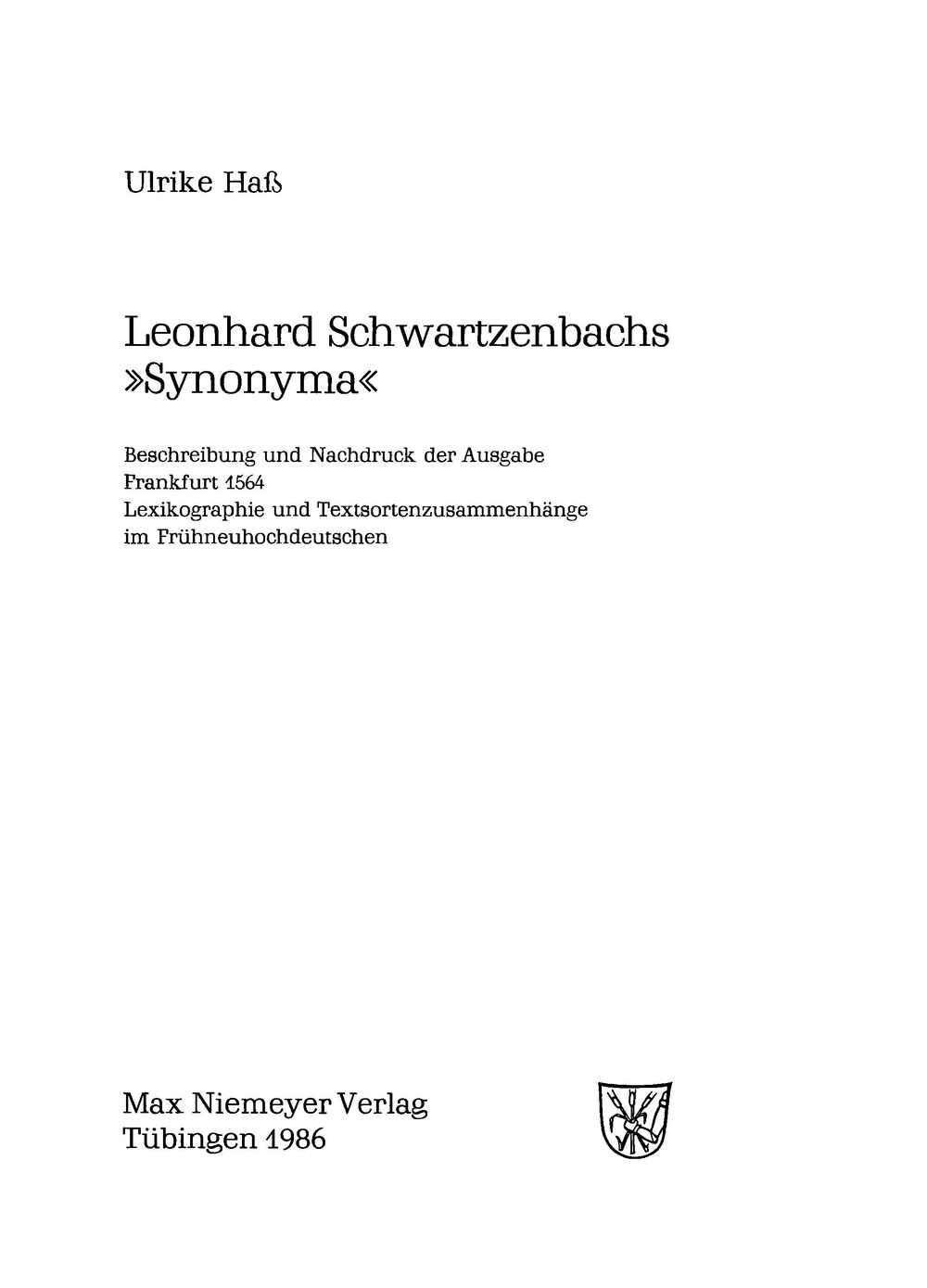 Cover für Leonhard Schwartzenbachs 'Synonyma'