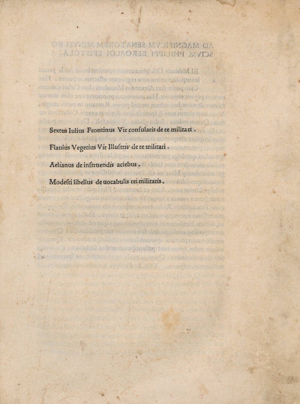 Cover für Ad Valentinianum Augustum epitoma institutorum rei militaris ex commentariis Catonis, Celsi, Traiani, Hadriani, et Frontini liber primus
