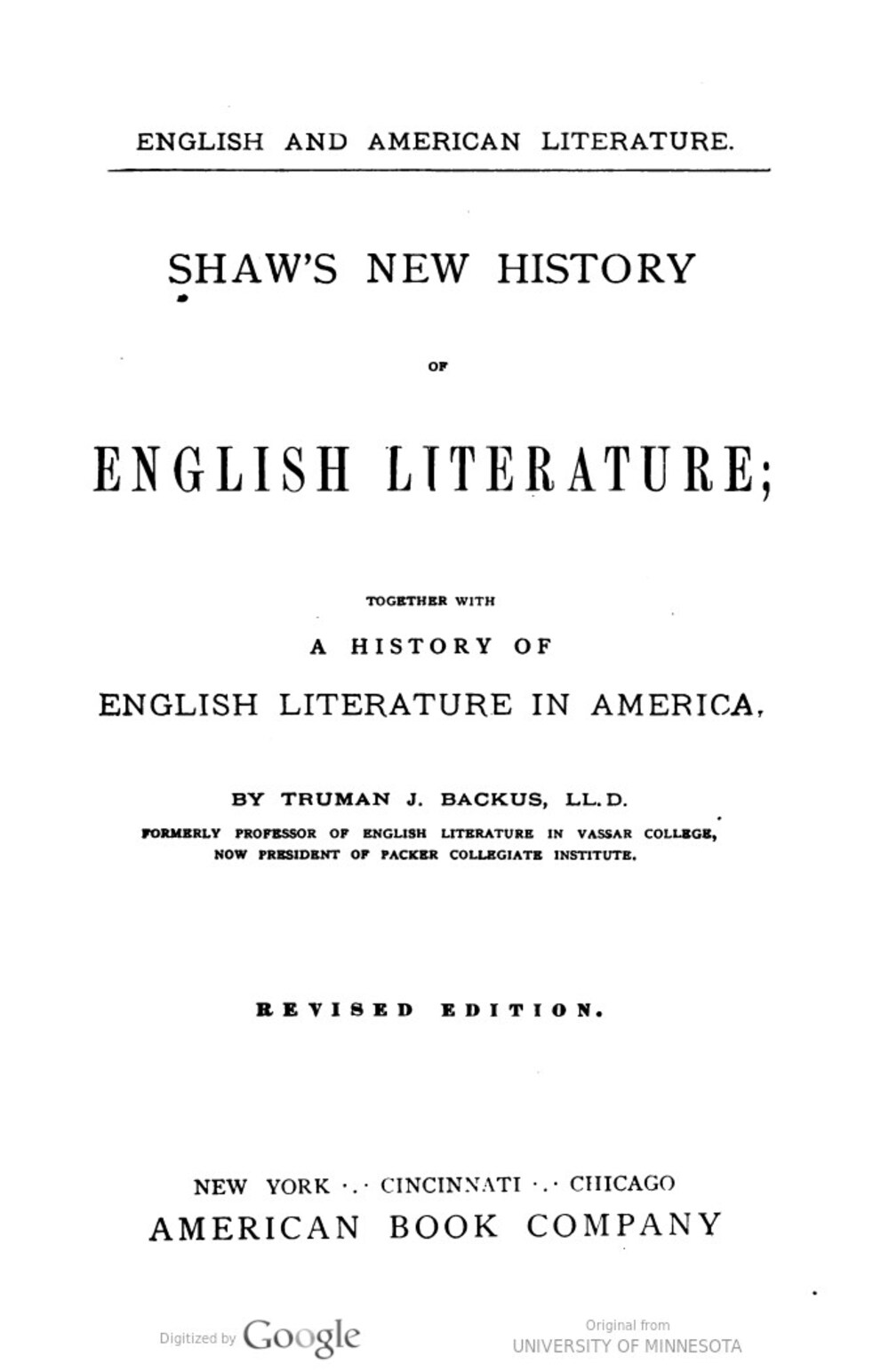 Cover für Shaw's new history of English history