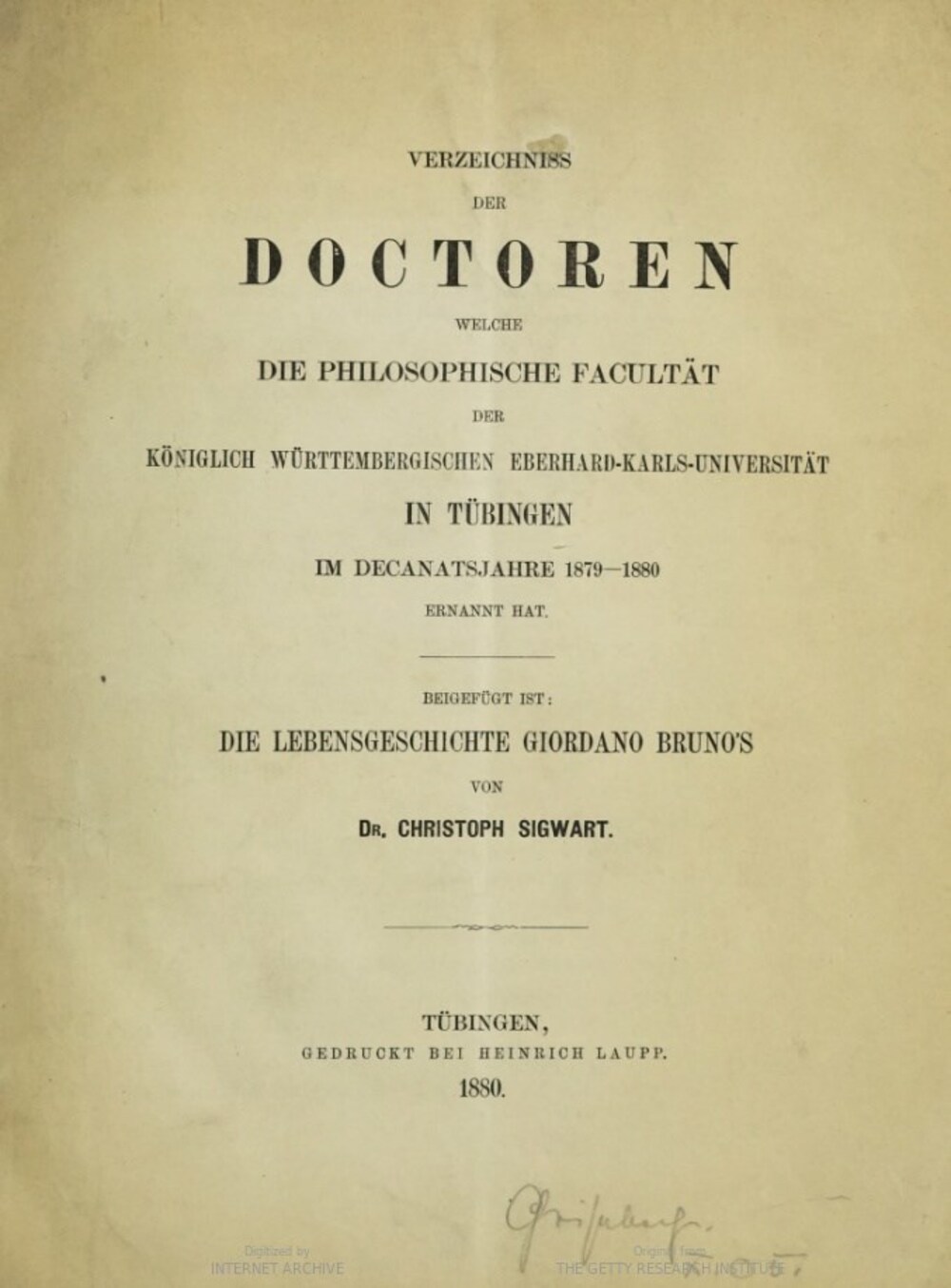 Cover für Verzeichniss der Doctoren