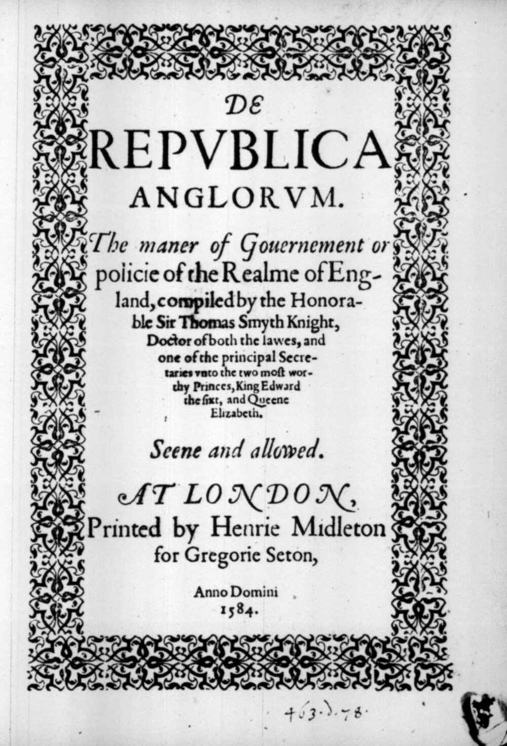 Cover für De republica Anglorum