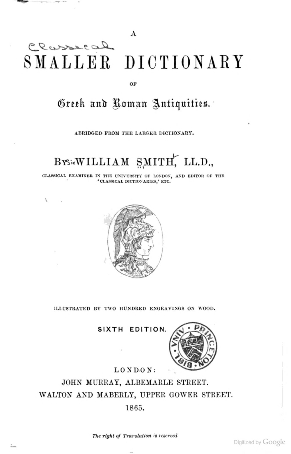 Cover für A smaller dictionary of Greek and Roman antiquities