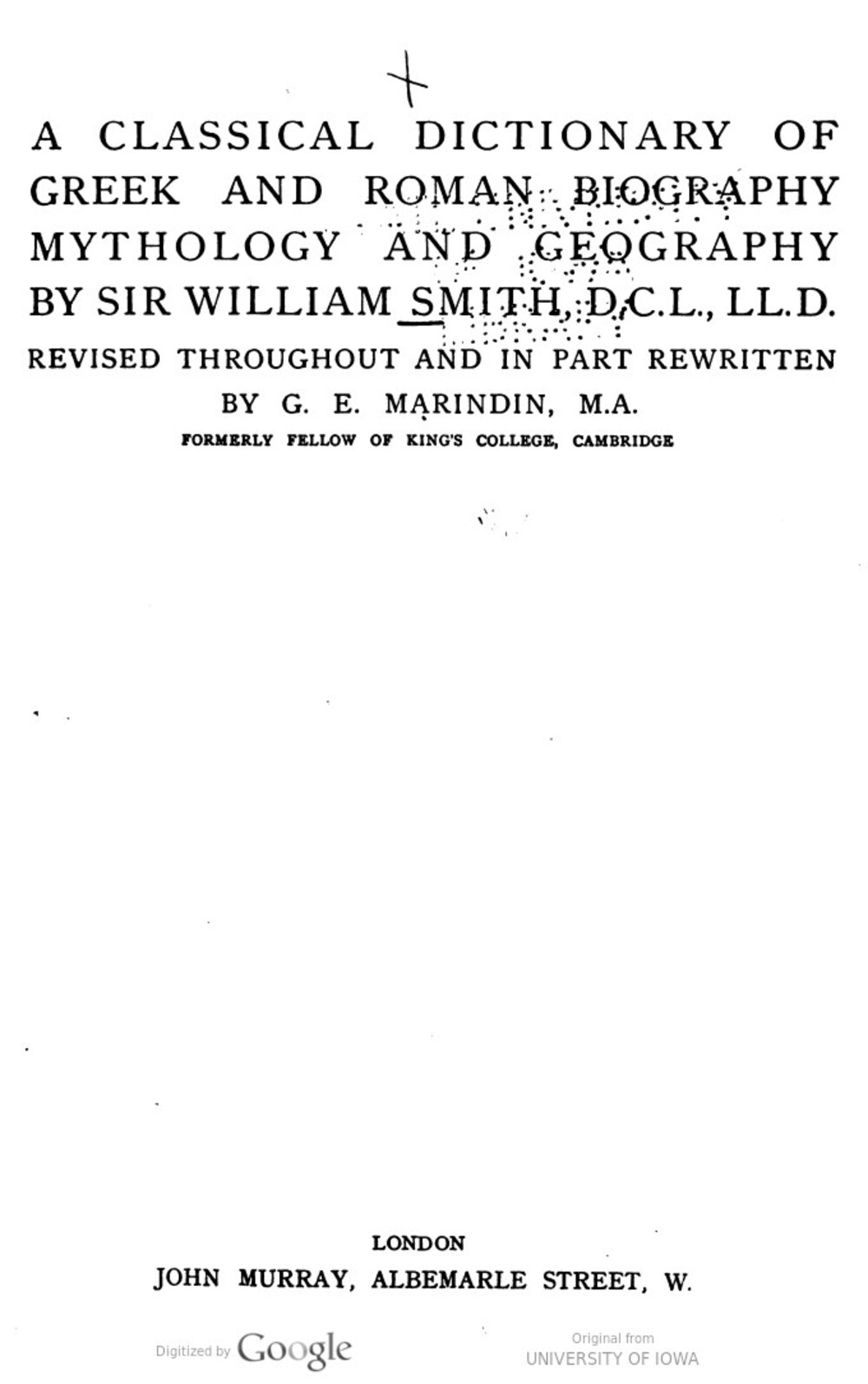 Cover für A classical dictionary of Greek and Roman biography, mythology and geography