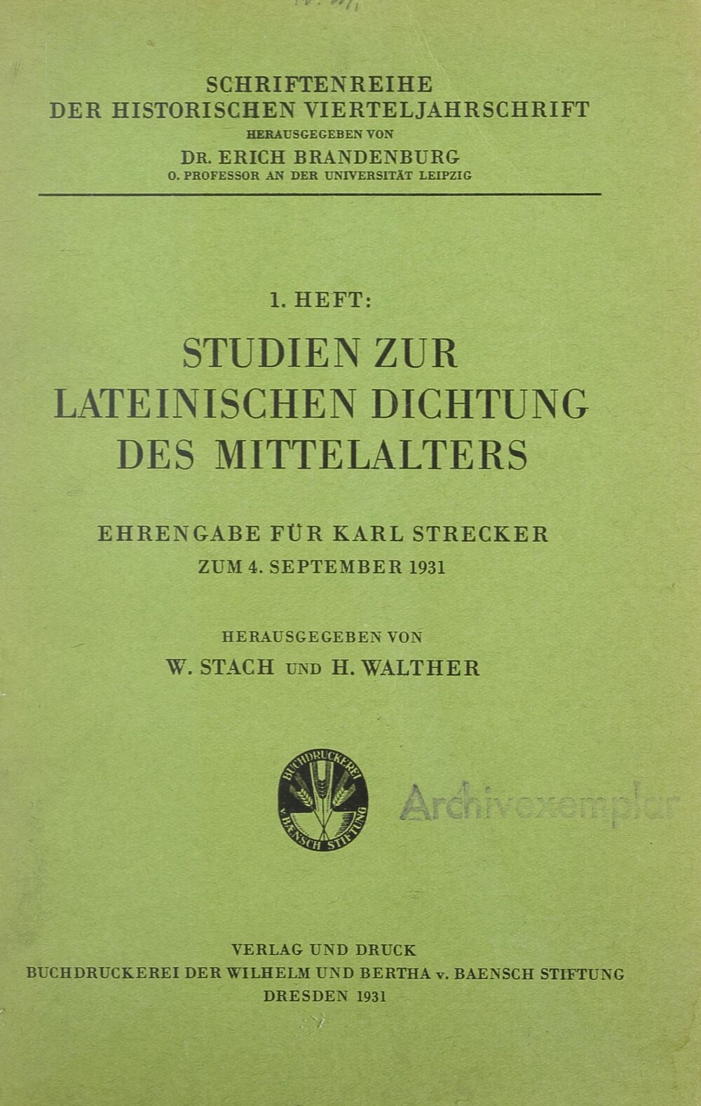 Cover für Studien zur lateinischen Dichtung des Mittelalters
