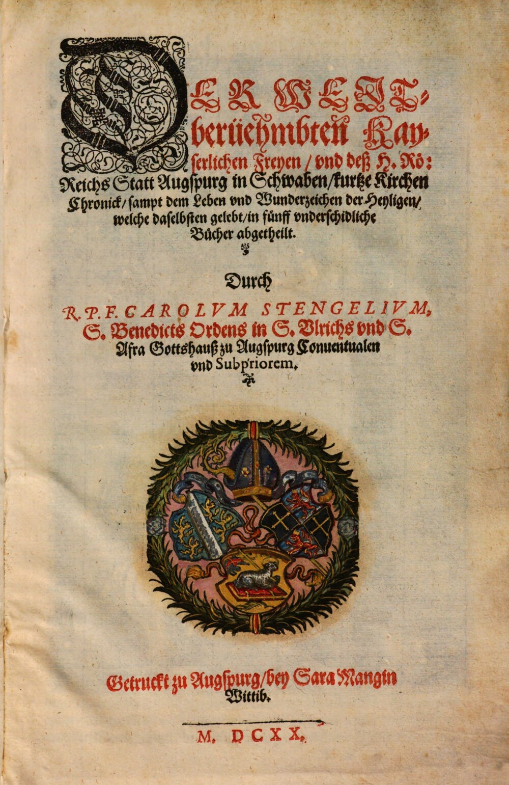 Cover für Der weitberüehmbten kayserlichen Freyen, und deß H. Roe. Reichs Statt Augspurg in Schwaben, kurtze Kirchen Chronick