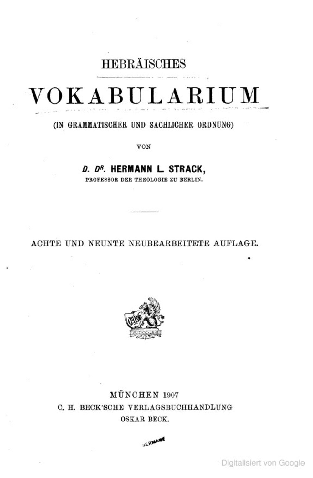 Cover für Hebräisches Vokabularium