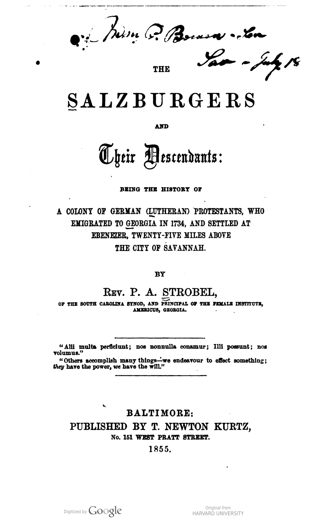 Cover für The Salzburgers and their descendants