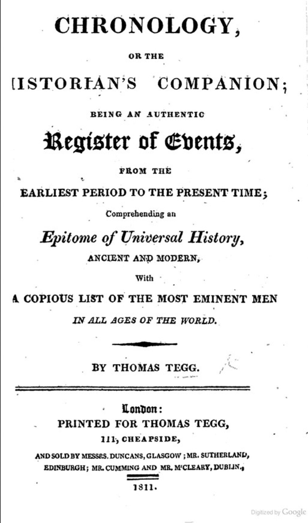 Cover für Chronology, or the historian's companion