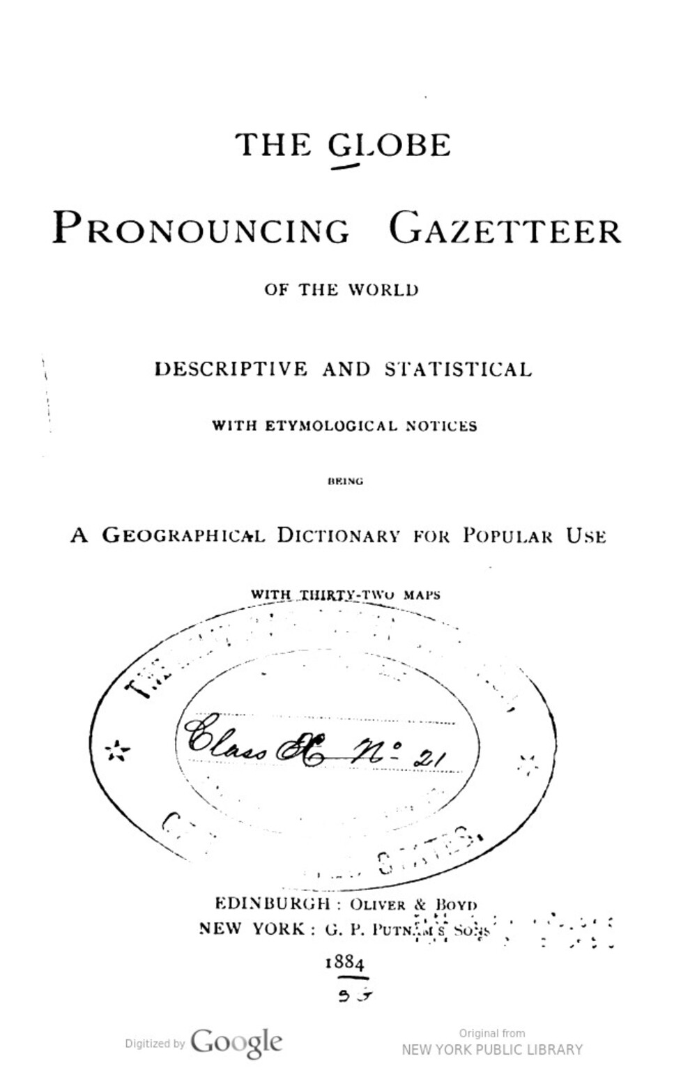 Cover für The globe pronouncing gazetteer of the world